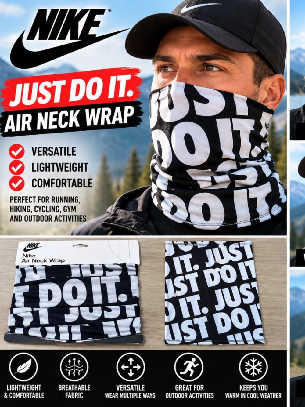 Nike JUST DO IT Air Neck Wrap – Black & White Unisex